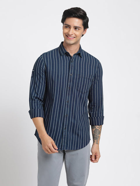 Blue Striped Cotton Shirt - Shirt - 240427376