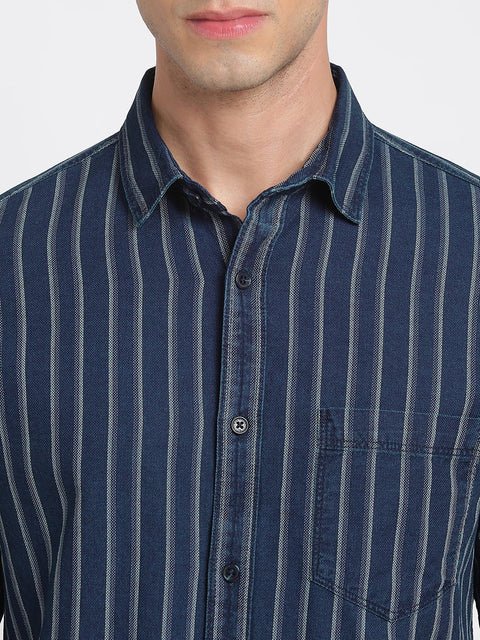 Blue Striped Cotton Shirt - Shirt - 240427376