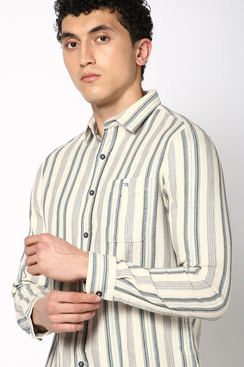 Blue Striped Cotton Shirt - Shirt - 240427517