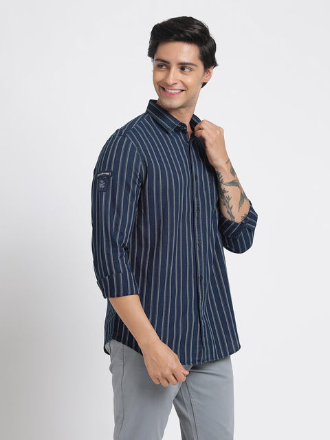 Blue Striped Cotton Shirt - Shirt - 240427376