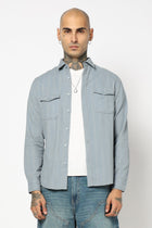 BLUE STRIPED DOUBLE POCKET UTILITY SHIRT-Shirt - 241129577