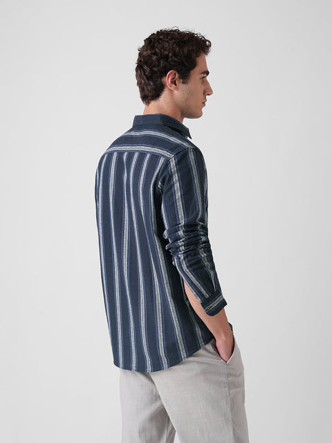 BLUE STRIPED SLUB COTTON SHIRT-Shirt - 251133826