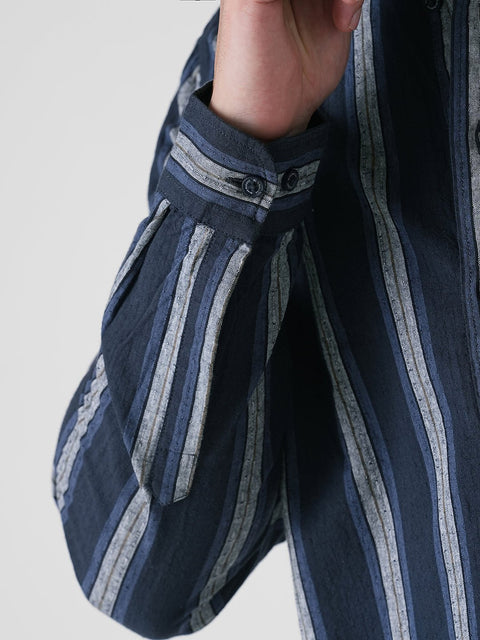 BLUE STRIPED SLUB COTTON SHIRT-Shirt - 251133826