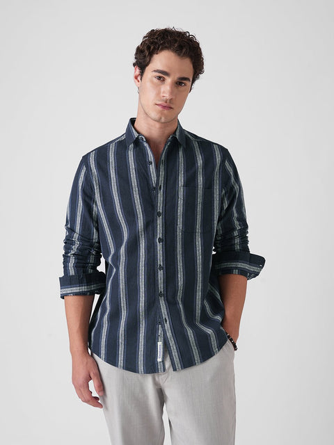 BLUE STRIPED SLUB COTTON SHIRT-Shirt - 251133826