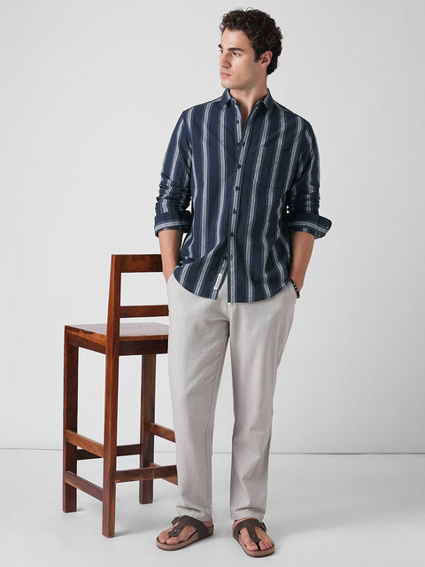 BLUE STRIPED SLUB COTTON SHIRT-Shirt - 251133826