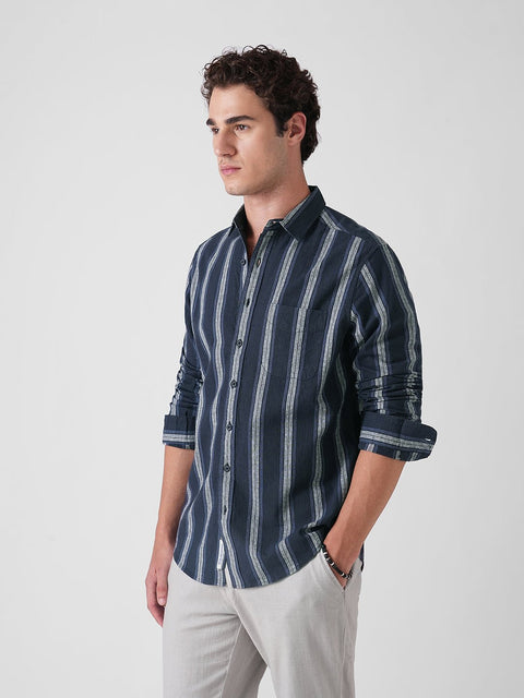 BLUE STRIPED SLUB COTTON SHIRT-Shirt - 251133826