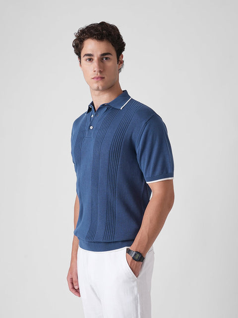 BLUE STRUCTURED FLATKNIT POLO - T Shirt - 3IS1F0241