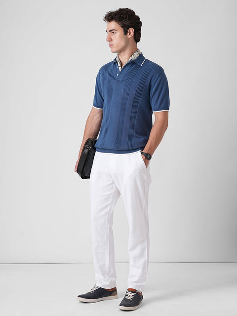 BLUE STRUCTURED FLATKNIT POLO - T Shirt - 3IS1F0241