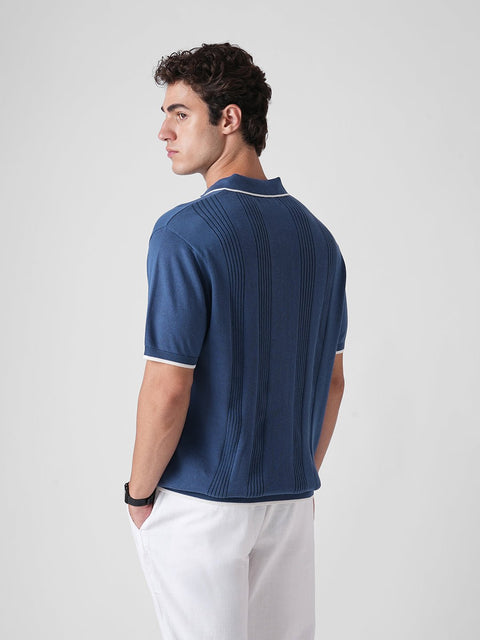 BLUE STRUCTURED FLATKNIT POLO - T Shirt - 3IS1F0241