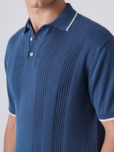 BLUE STRUCTURED FLATKNIT POLO - T Shirt - 3IS1F0241