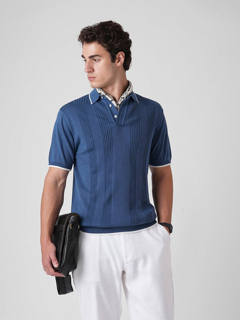BLUE STRUCTURED FLATKNIT POLO - T Shirt - 3IS1F0241