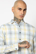 BLUE TARTAN CHECKERED LINEN BLEND SHIRT-Shirts - 250531183