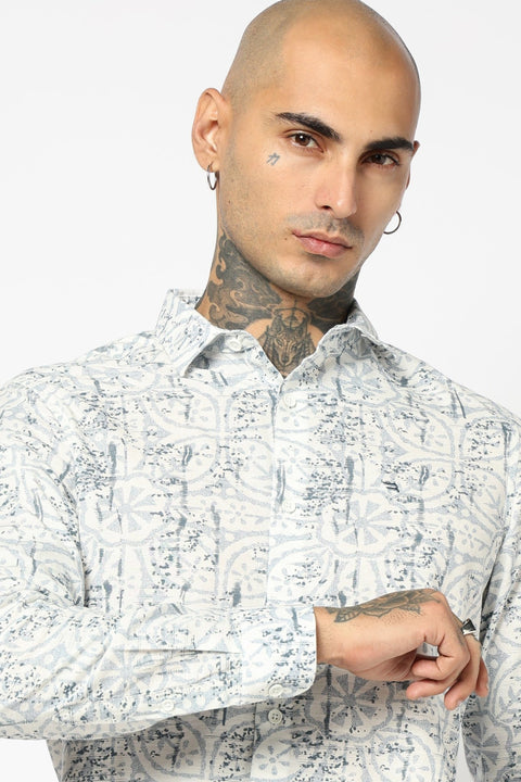 BLUE TROPICAL LEAF PRINTED SHIRT-Shirt - 250731956