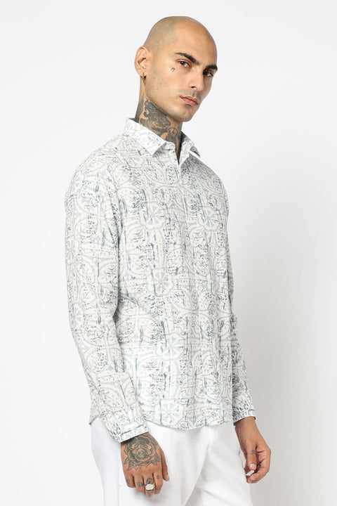 BLUE TROPICAL LEAF PRINTED SHIRT-Shirt - 250731956