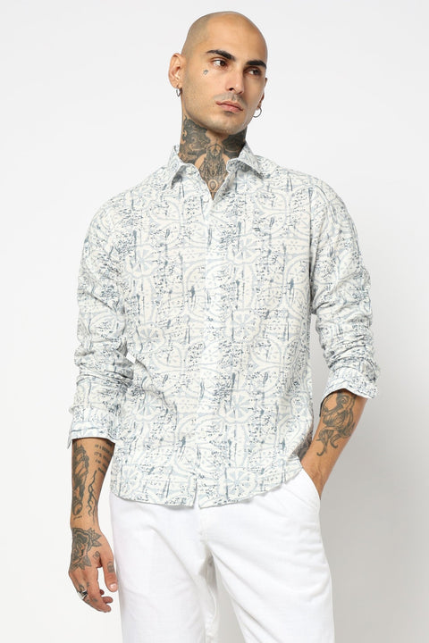 BLUE TROPICAL LEAF PRINTED SHIRT-Shirt - 250731956