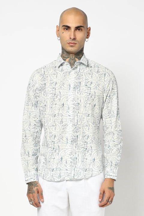 BLUE TROPICAL LEAF PRINTED SHIRT-Shirt - 250731956