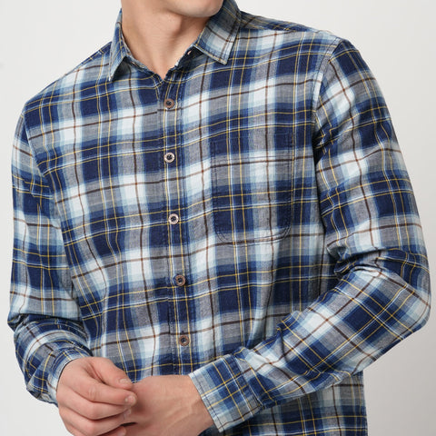 BLUE WINDOWPANE CHECKERED COTTON SHIRT-Shirt - 251033350