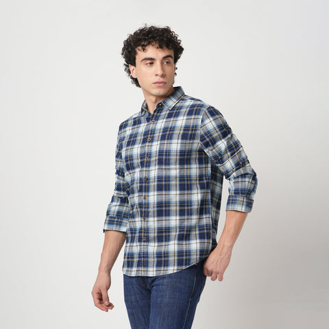 BLUE WINDOWPANE CHECKERED COTTON SHIRT-Shirt - 251033350