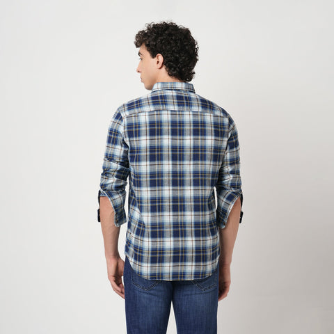 BLUE WINDOWPANE CHECKERED COTTON SHIRT-Shirt - 251033350
