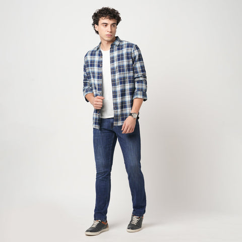 BLUE WINDOWPANE CHECKERED COTTON SHIRT-Shirt - 251033350