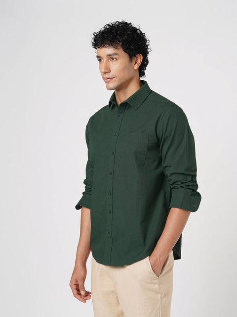 BOTTLE GREEN STRIPED DOBBY SHIRT-Shirt - 251033500