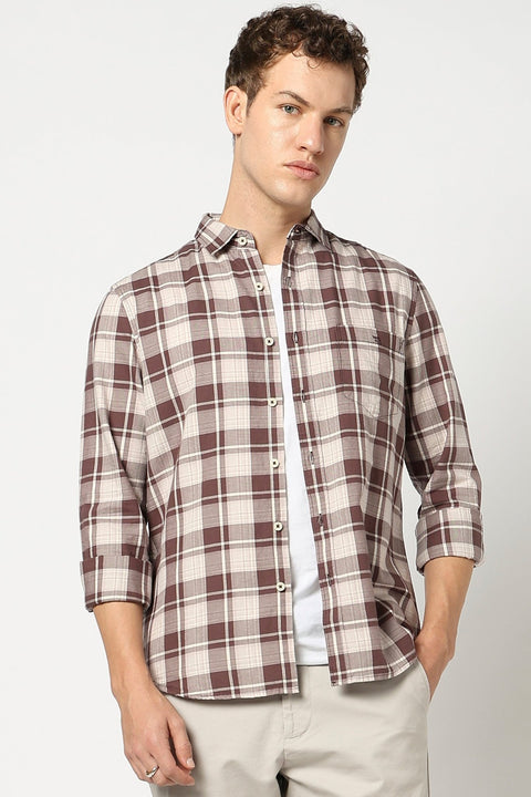 Brown and Beige Full Sleeve Checkered Shirt - Shirts - 250230518