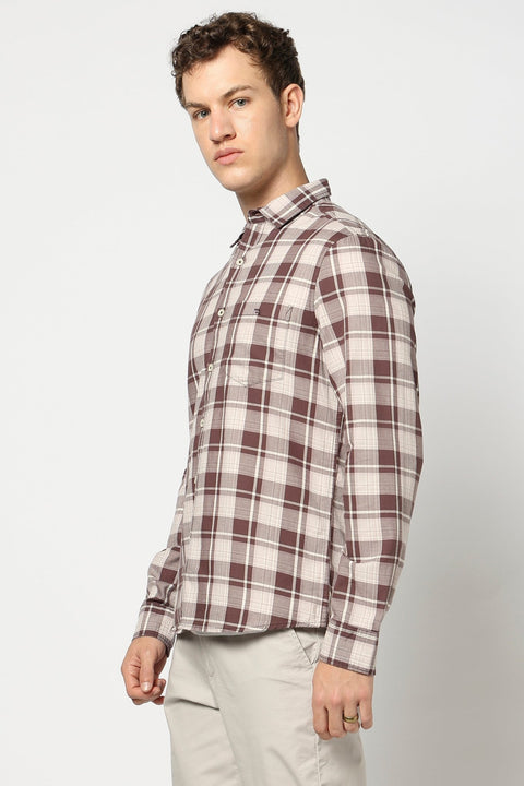 Brown and Beige Full Sleeve Checkered Shirt - Shirts - 250230518
