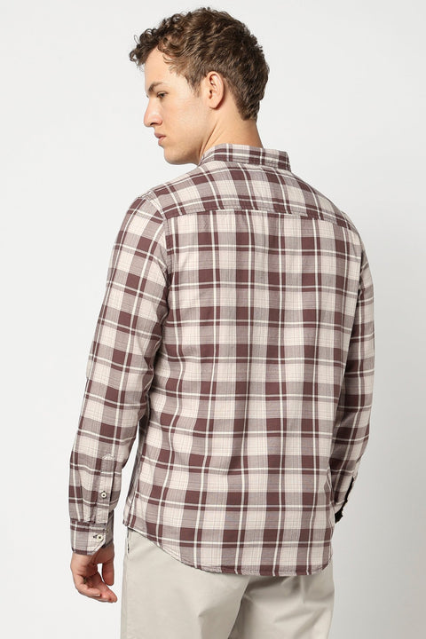 Brown and Beige Full Sleeve Checkered Shirt - Shirts - 250230518