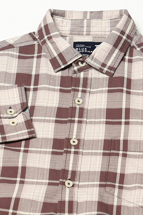 Brown and Beige Full Sleeve Checkered Shirt - Shirts - 250230518