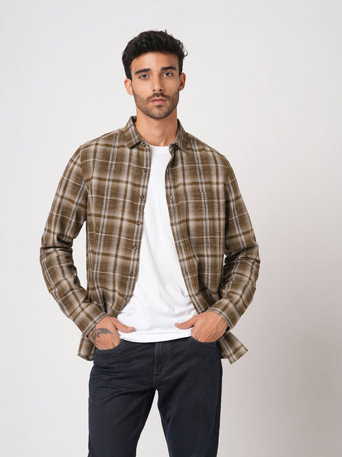 BROWN CHECKERED COTTON SHIRT-Shirt - 251033415