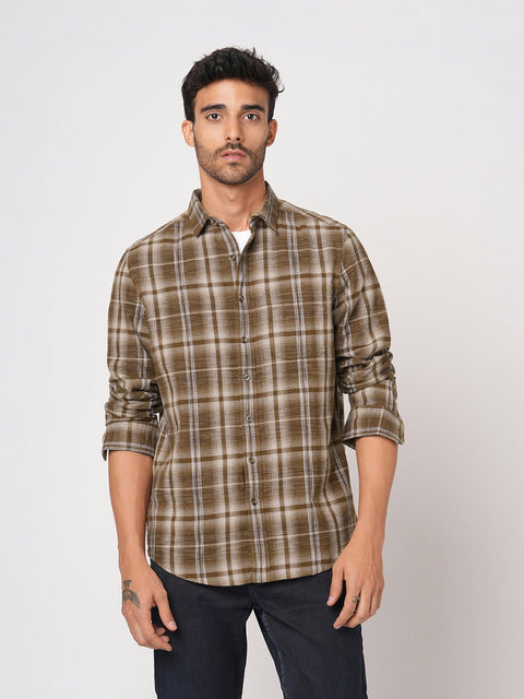 BROWN CHECKERED COTTON SHIRT-Shirt - 251033415
