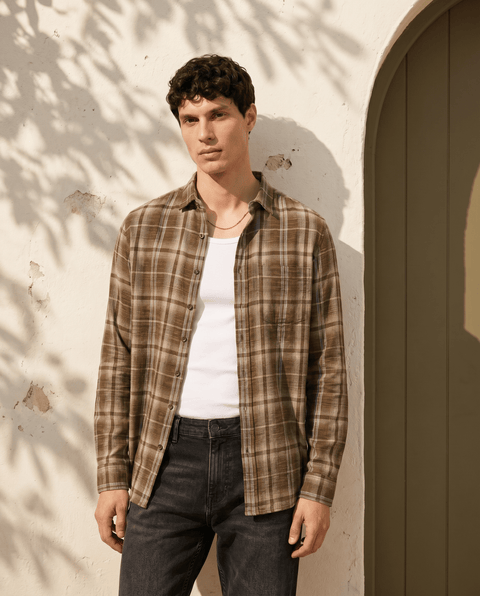 BROWN CHECKERED COTTON SHIRT-Shirt - 251033415