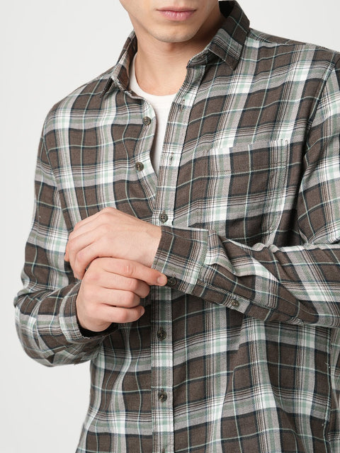 BROWN CHECKERED DOBBY SHIRT-Shirt - 251033095