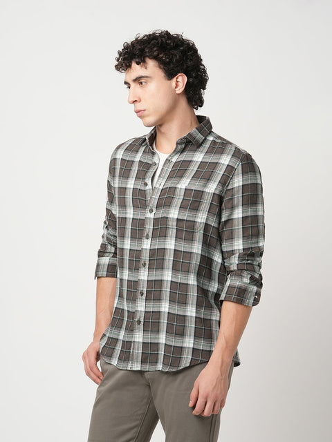 BROWN CHECKERED DOBBY SHIRT-Shirt - 251033095