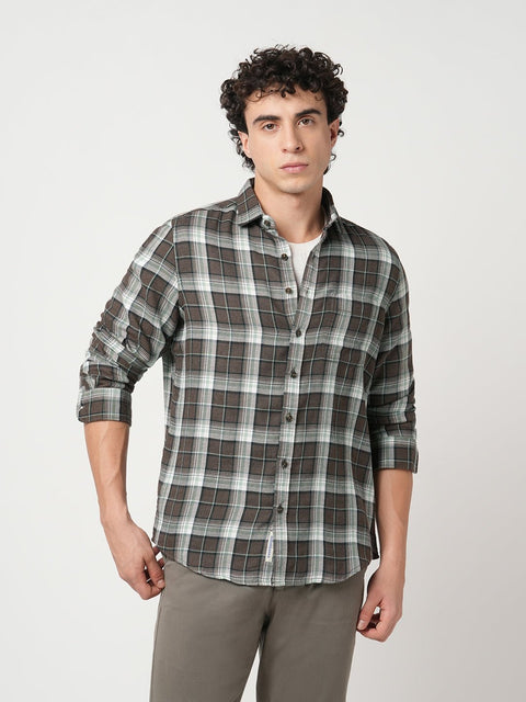 BROWN CHECKERED DOBBY SHIRT-Shirt - 251033095
