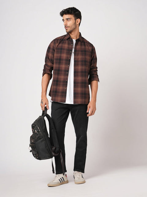 BROWN CHECKERED OXFORD SHIRT-Shirt - 250932536