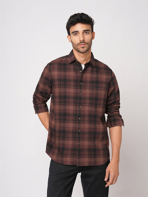 BROWN CHECKERED OXFORD SHIRT-Shirt - 250932536