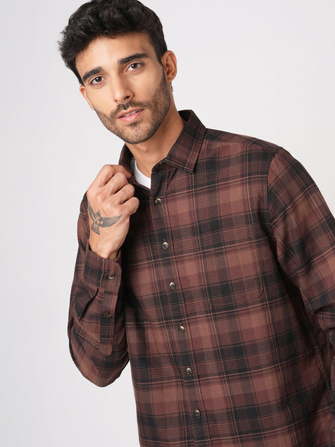 BROWN CHECKERED OXFORD SHIRT-Shirt - 250932536