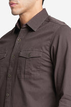 Brown Double Pocket Cotton Shirt - Shirt - 230424628