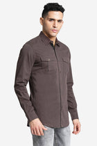 Brown Double Pocket Cotton Shirt - Shirt - 230424628