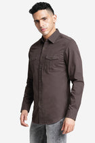 Brown Double Pocket Cotton Shirt - Shirt - 230424628