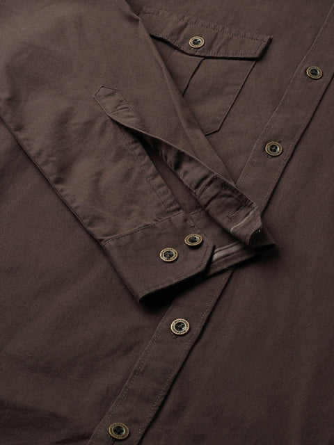 Brown Double Pocket Cotton Shirt - Shirt - 230424628