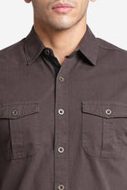 Brown Double Pocket Cotton Shirt - Shirt - 230424628