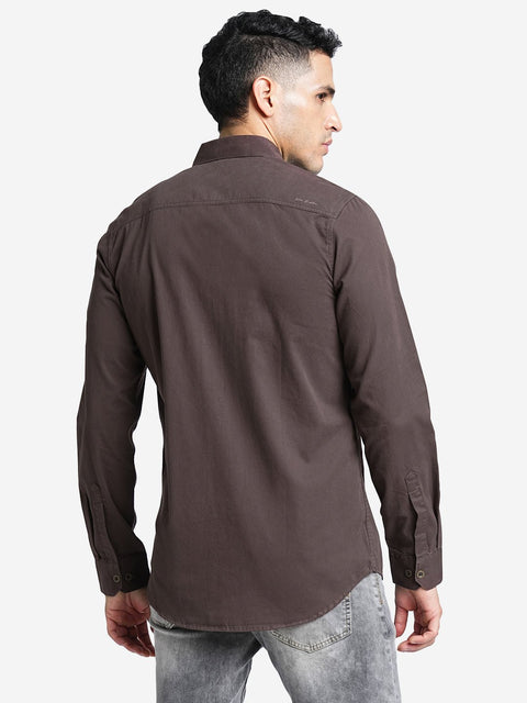 Brown Double Pocket Cotton Shirt - Shirt - 230424628