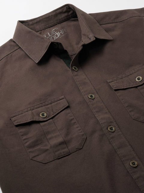 Brown Double Pocket Cotton Shirt - Shirt - 230424628