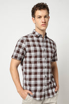 Brown Half Sleeve Checkered Shirt - Shirts - 250330913