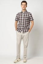 Brown Half Sleeve Checkered Shirt - Shirts - 250330913