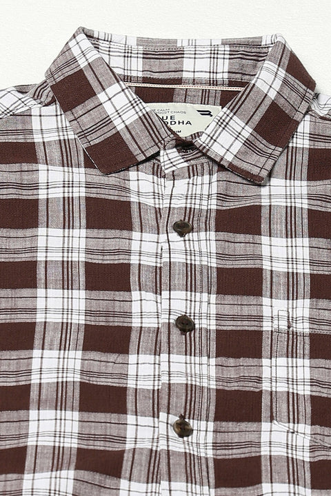 Brown Half Sleeve Checkered Shirt - Shirts - 250330913