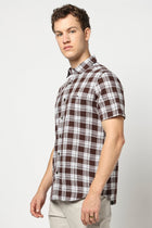 Brown Half Sleeve Checkered Shirt - Shirts - 250330913
