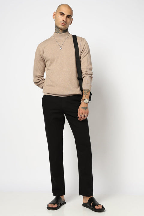 BROWN HIGH NECK FLATKNIT PULLOVER - T Shirt - 250960215